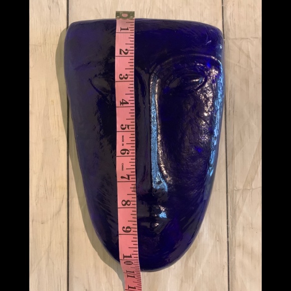 Rare HTF 10.5” Blue Glass Abstract Art Face Mask Sculpture - Picture 4 of 8